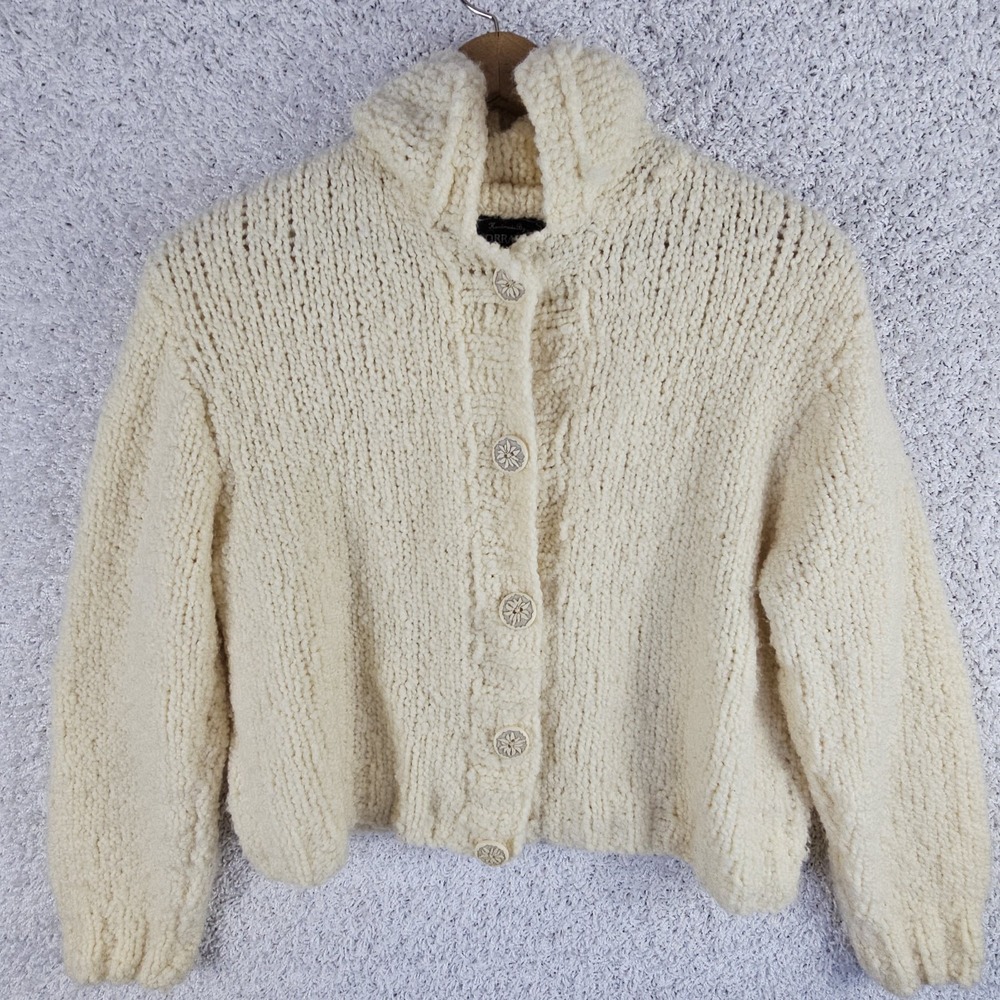 Vintage Lorraine Pure‎ Wool Knit Crop Cardigan Sweater Womens Medium New Zeeland